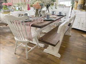 Farm table with 4 chairs and bench
